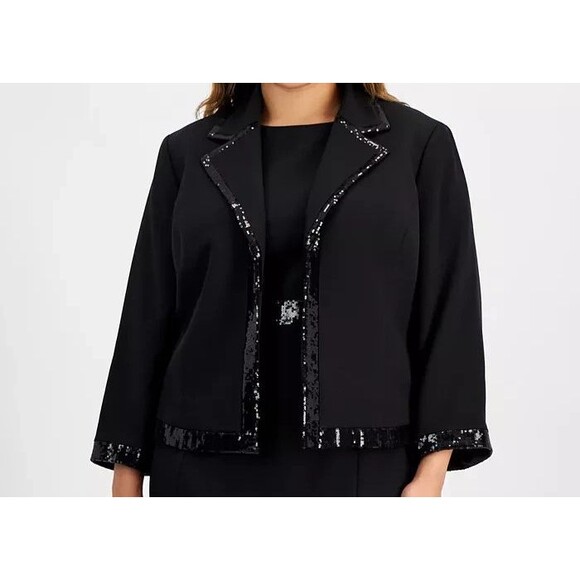 Kasper Women's Plus Size Sequin Tipped Open-Front Blazer Topper Jacket Black 22W - Picture 3 of 10